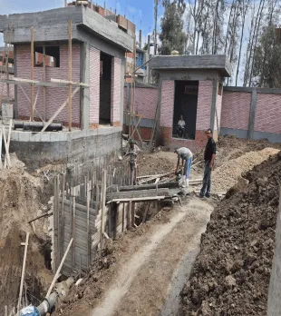 Sanitary sewage station in the village of Menel Duweib during construction.
